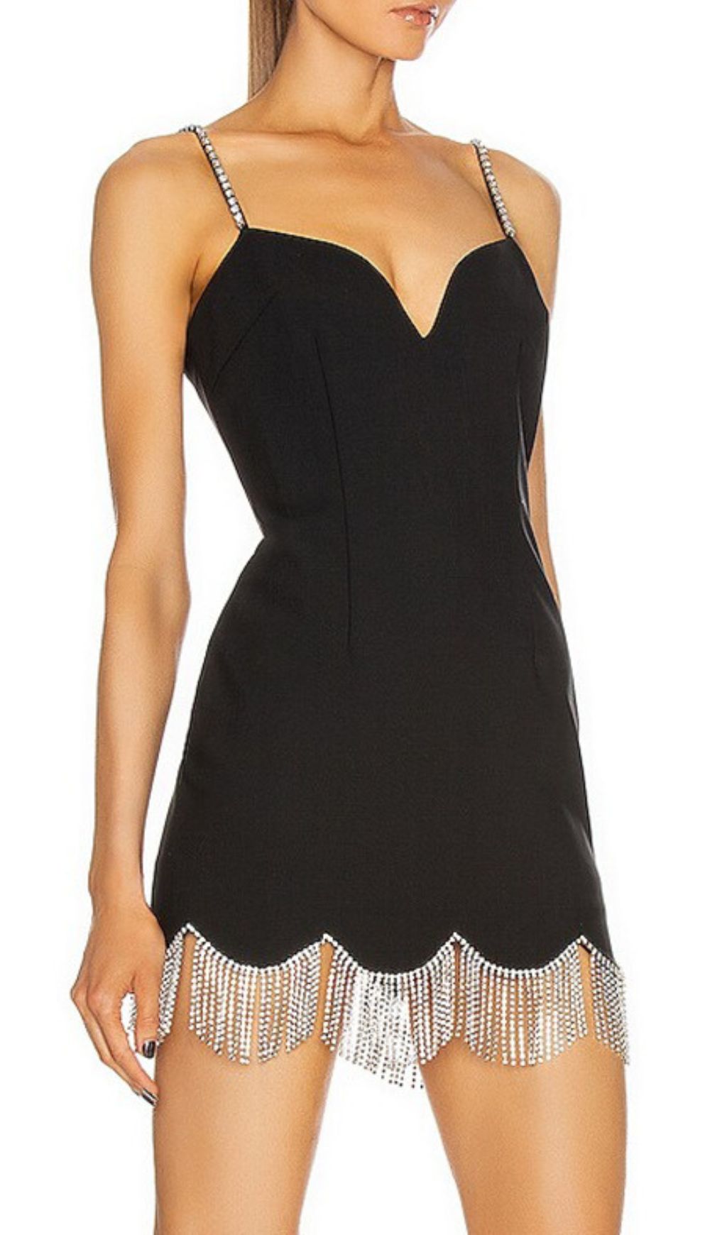 Govind Black Strappy Diamante Tassel Mini Dress