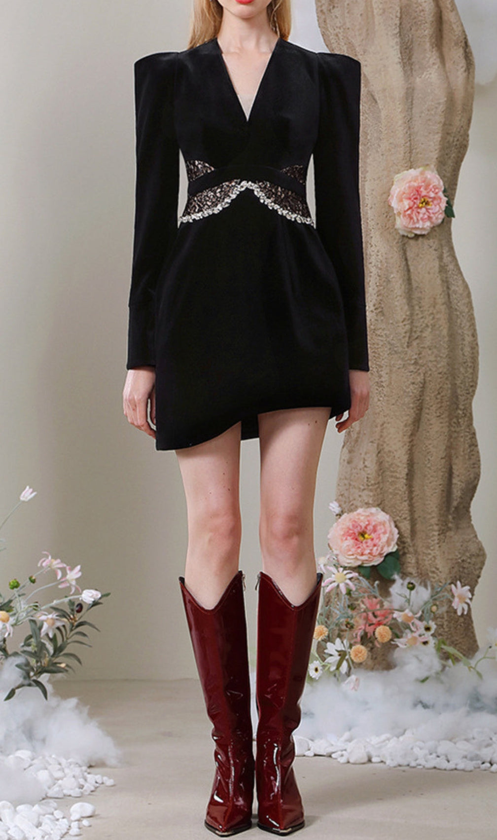 Alexei Lace Rhinestone Asymmetrical Dress