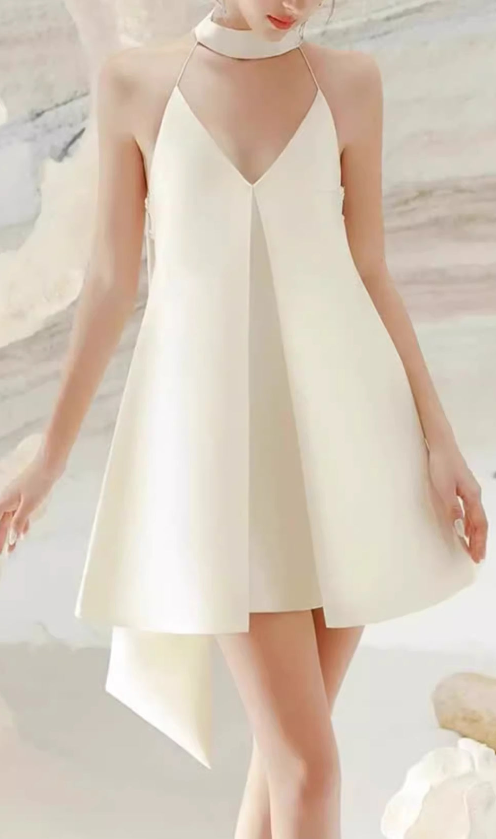 Elisa Halterneck Pearl Backless Mini Dress