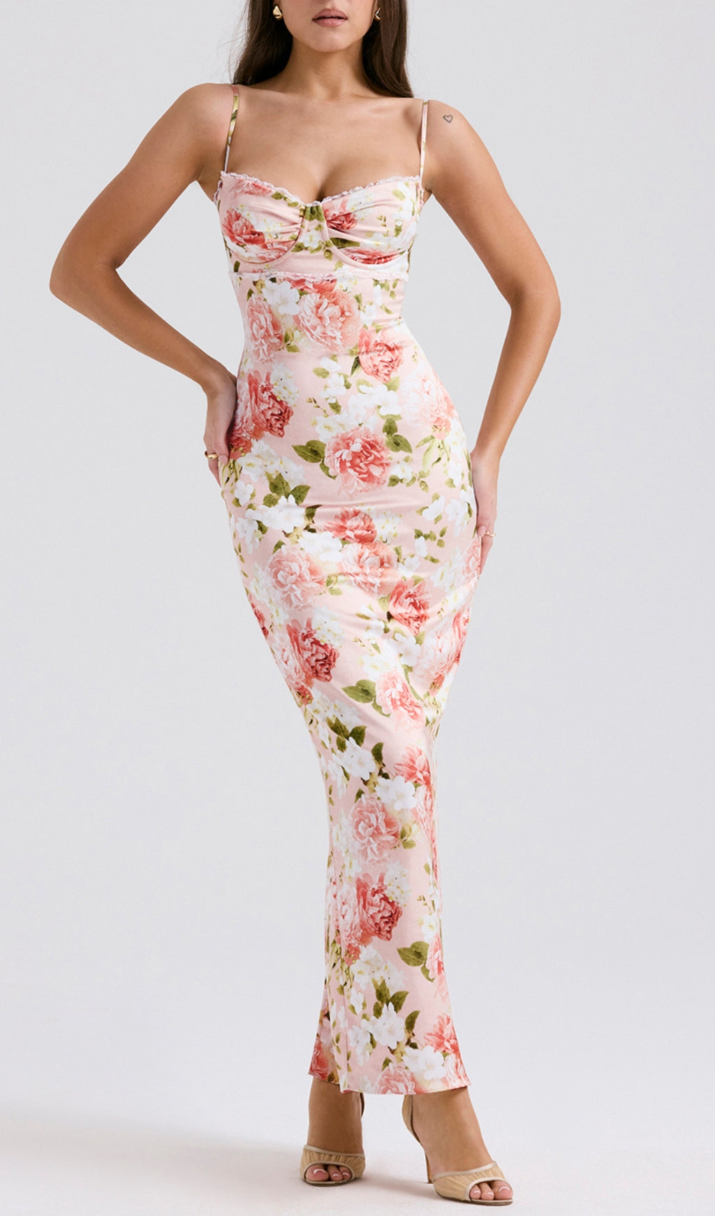 Beasley Pink Peony Print Slit Maxi Dress
