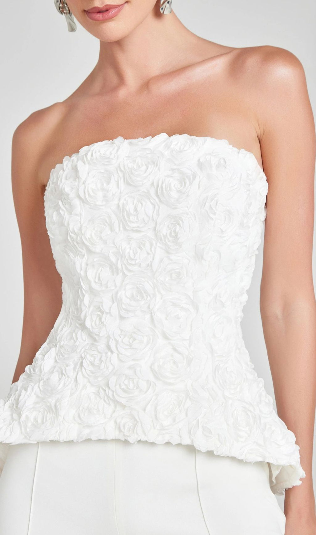 Jerusha White Floral Peplum Top & Tailored Wide-Leg Pants Set