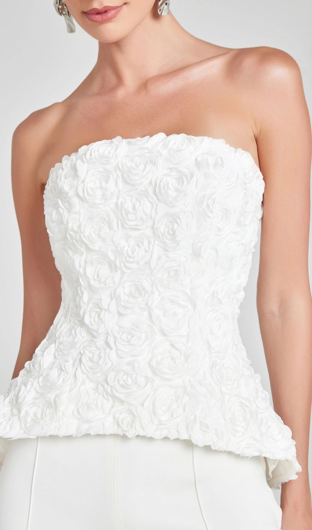 Jerusha White Floral Peplum Top & Tailored Wide-Leg Pants Set