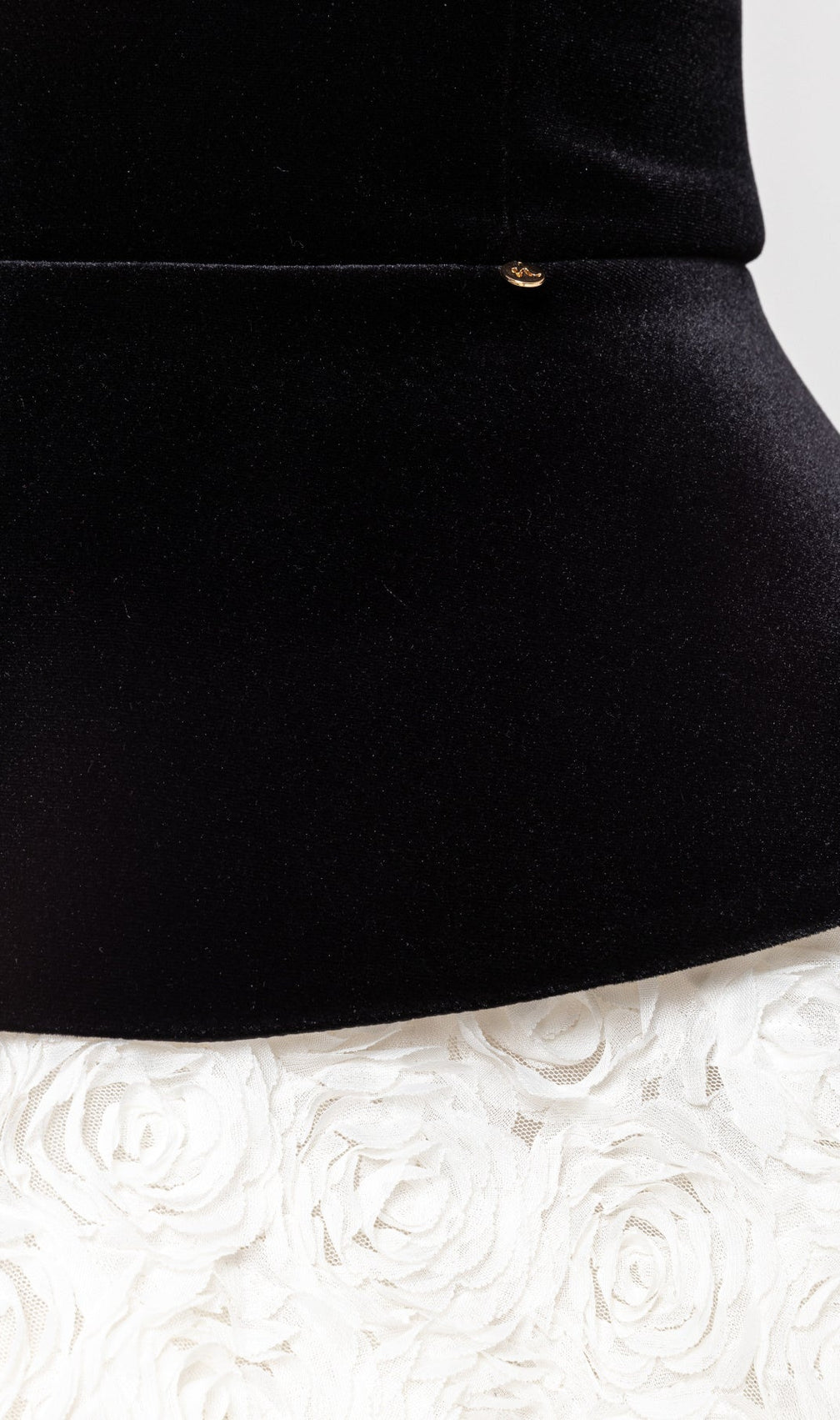 Velvet & 3D Floral Strapless Mini Dress Set - Black & White