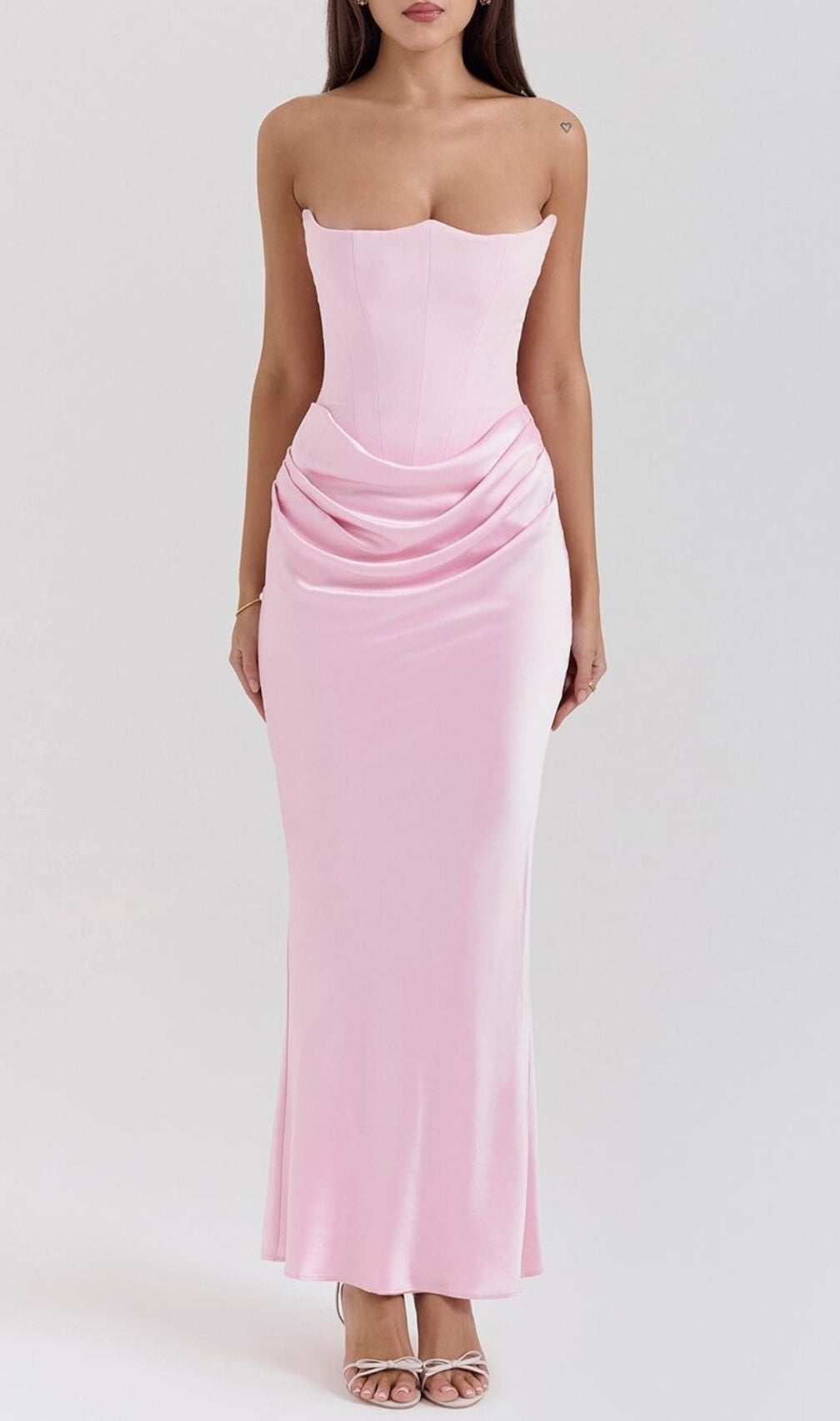 Ruched Corset Dress Maxi Dress In Pink