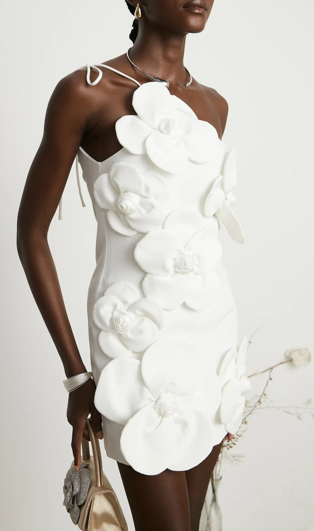 Benji White 3D-Flower Mini Dress