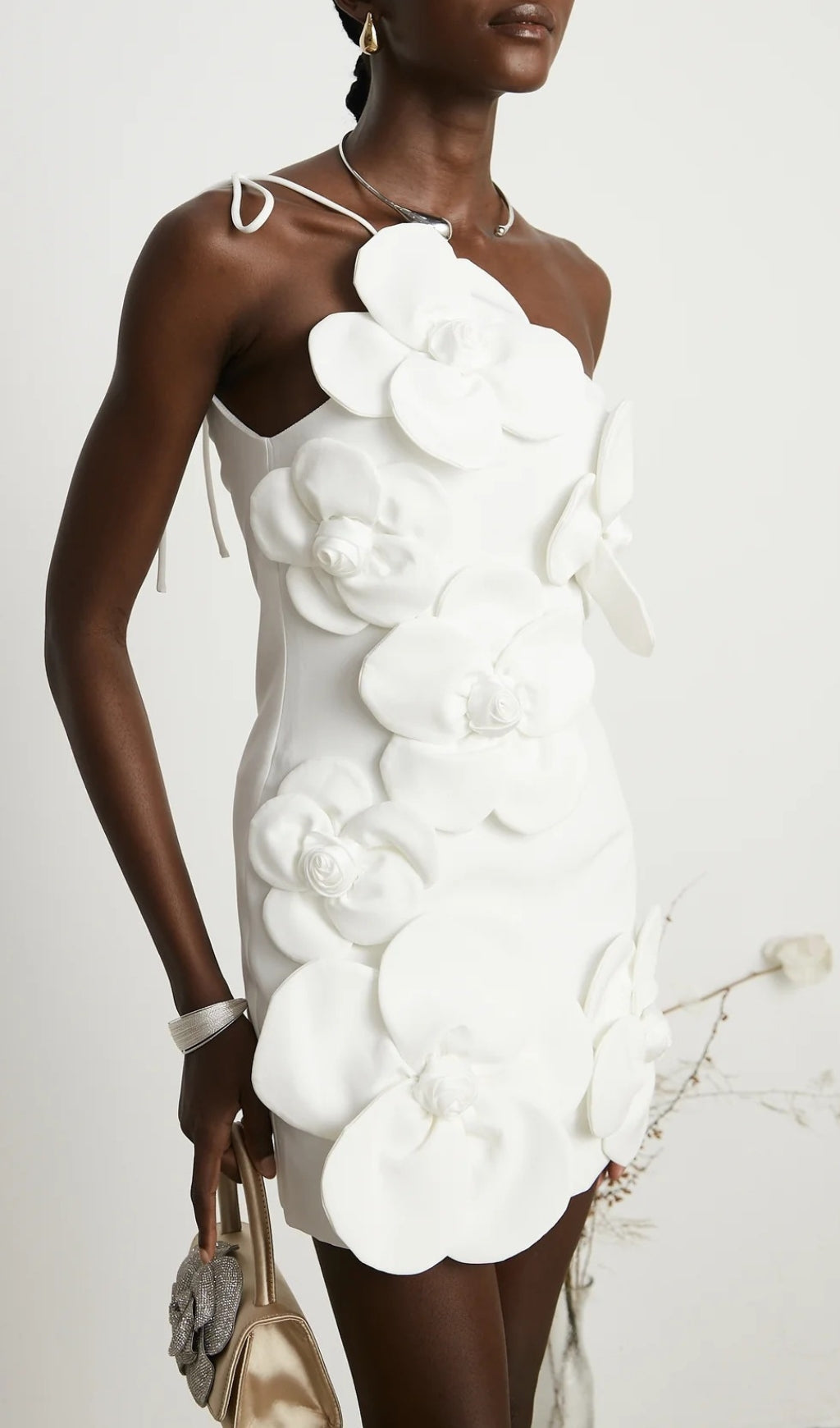 Benji White 3D-Flower Mini Dress