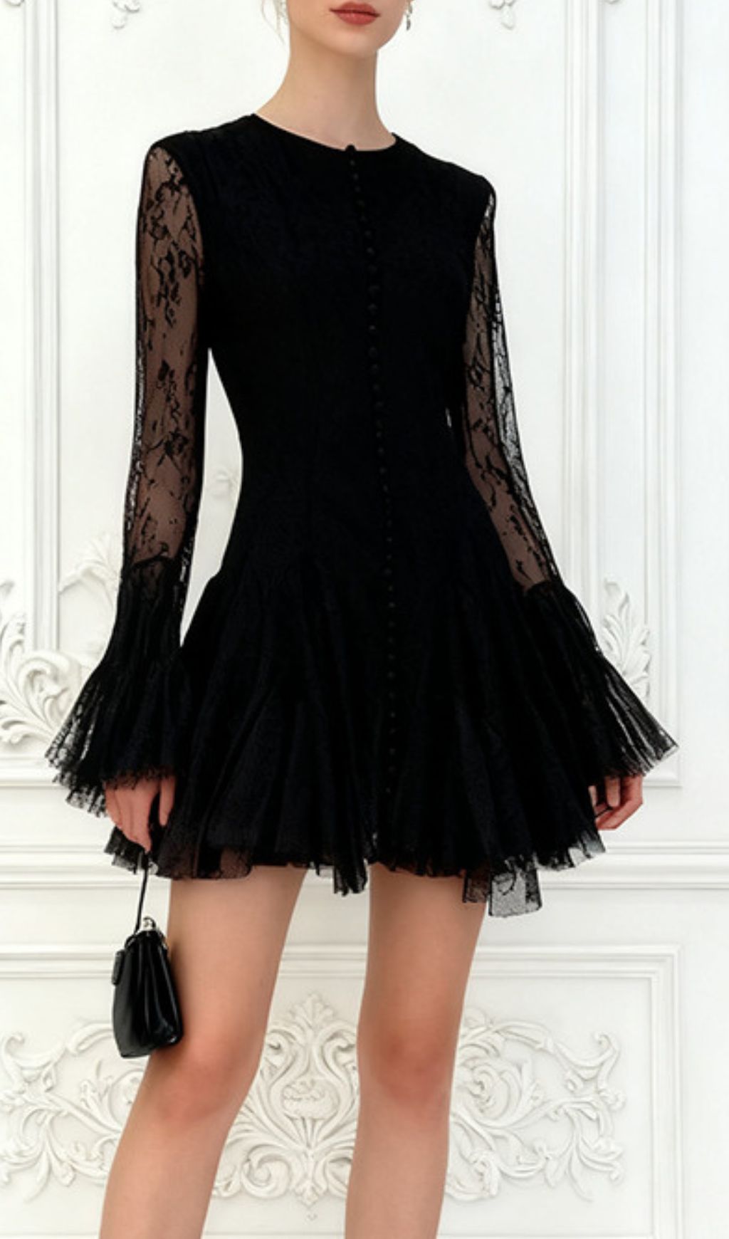 Ina Black Lace Mini Dress - Elegant Long Sleeve Cocktail Dress