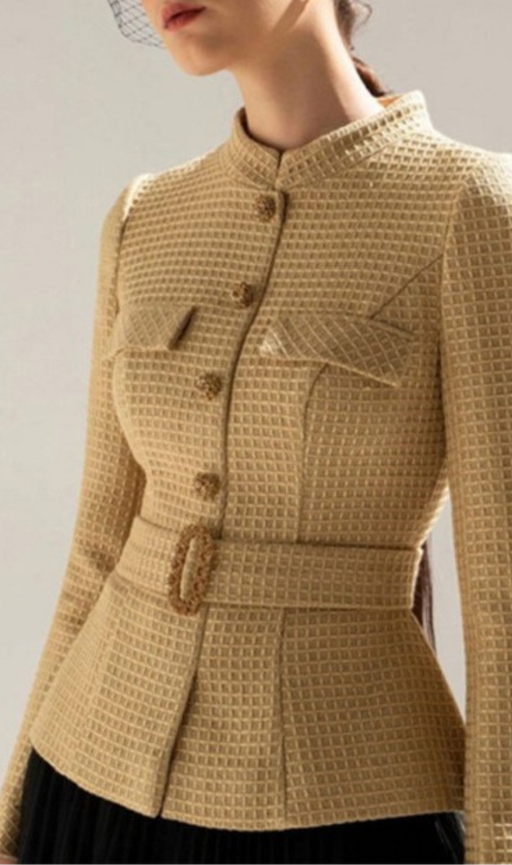 Ayaka Tweed Short Coat Mesh Skirt Suit