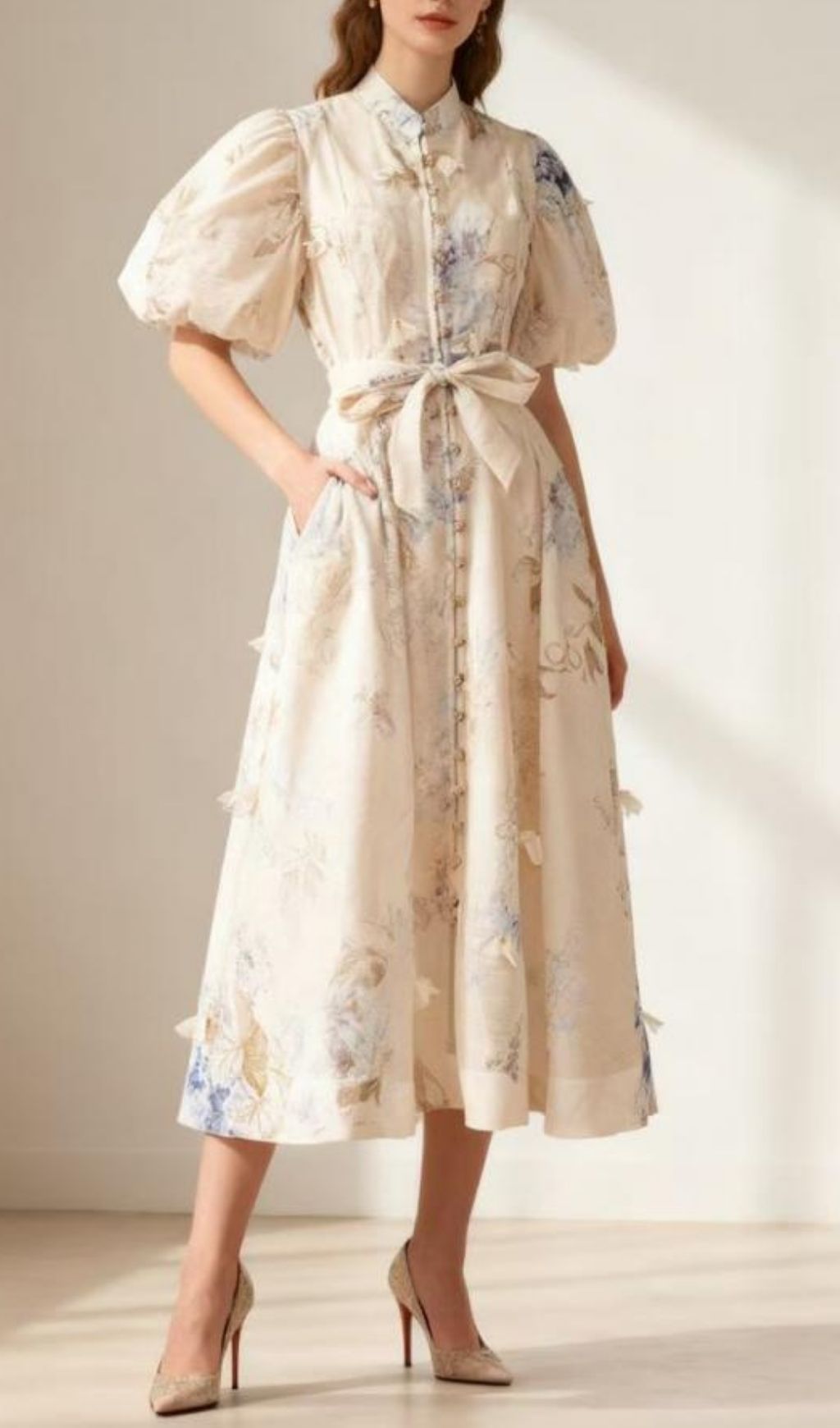 Karmiela Romantic Floral Puff-Sleeve Maxi Dress | Elegant Wedding Guest Gown