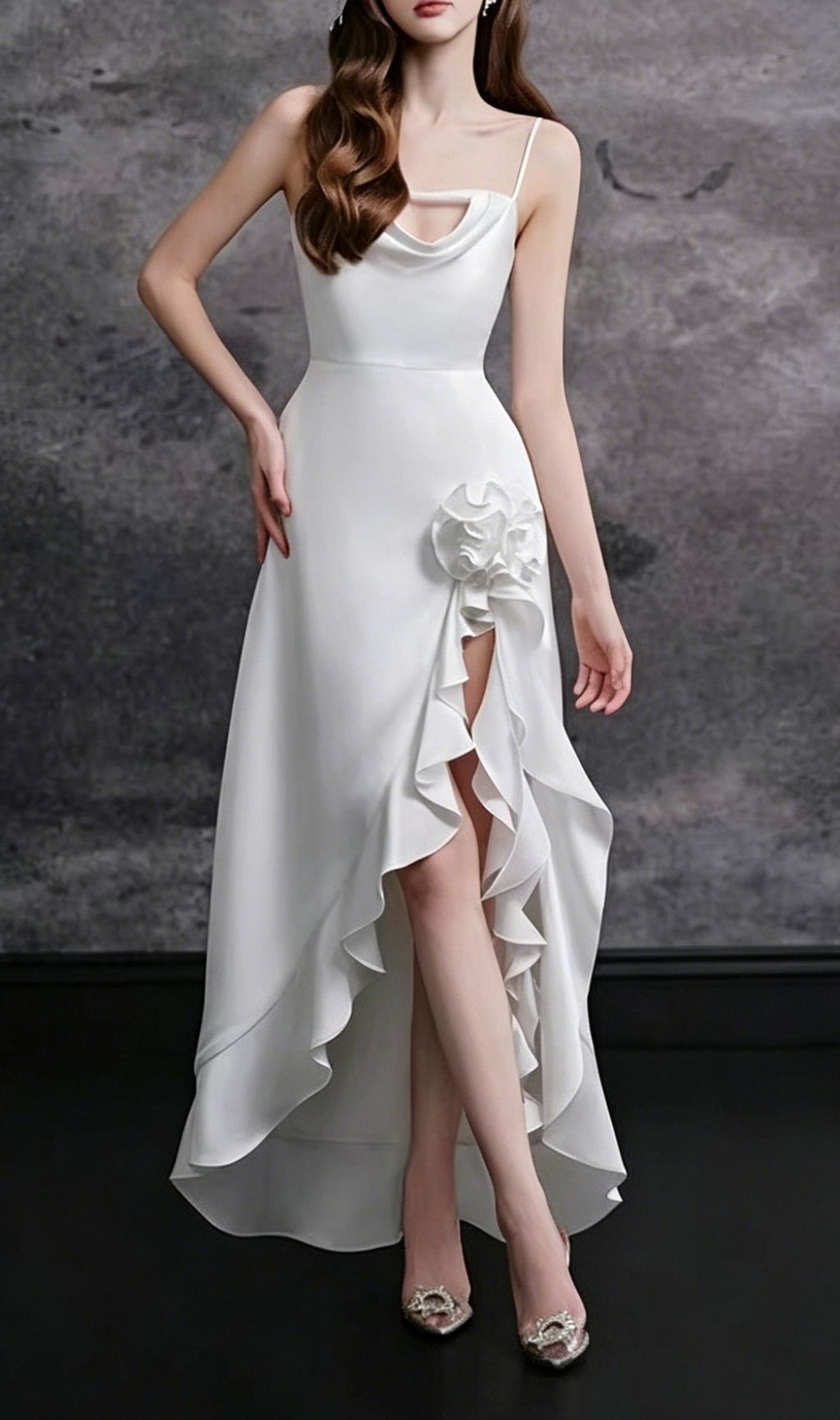 Kirana White Strappy Flower Ruffle Maxi Dress