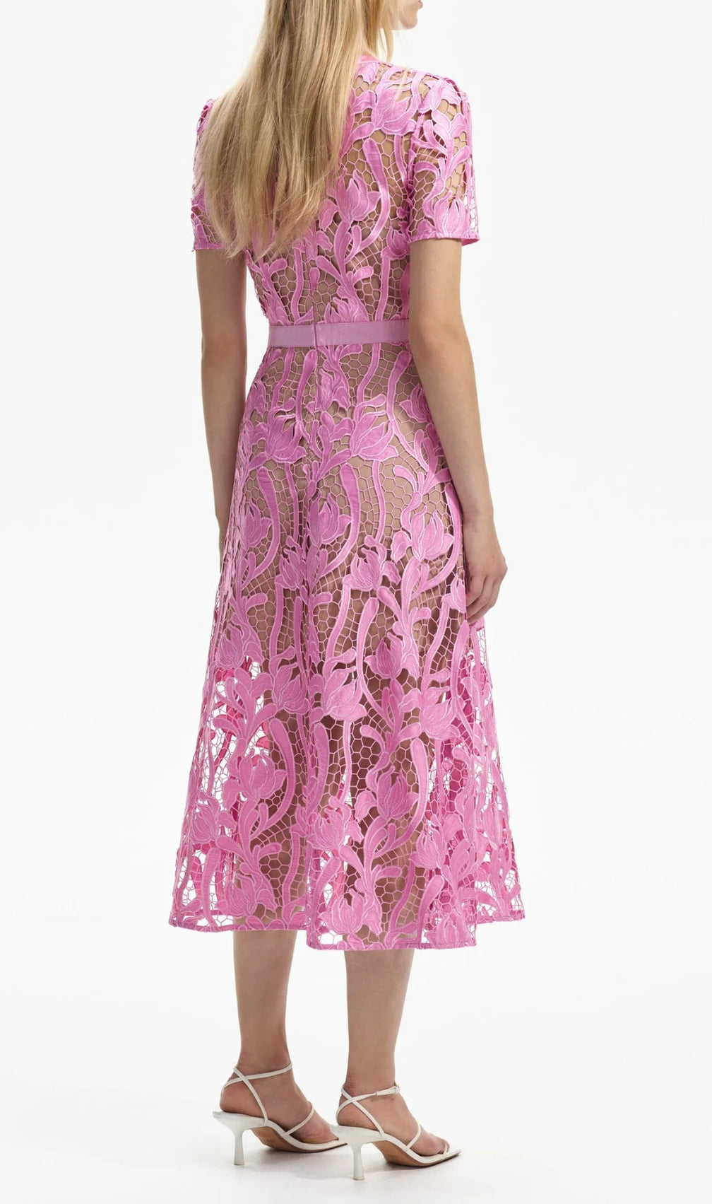 Allene Pink Lace Midi Dress