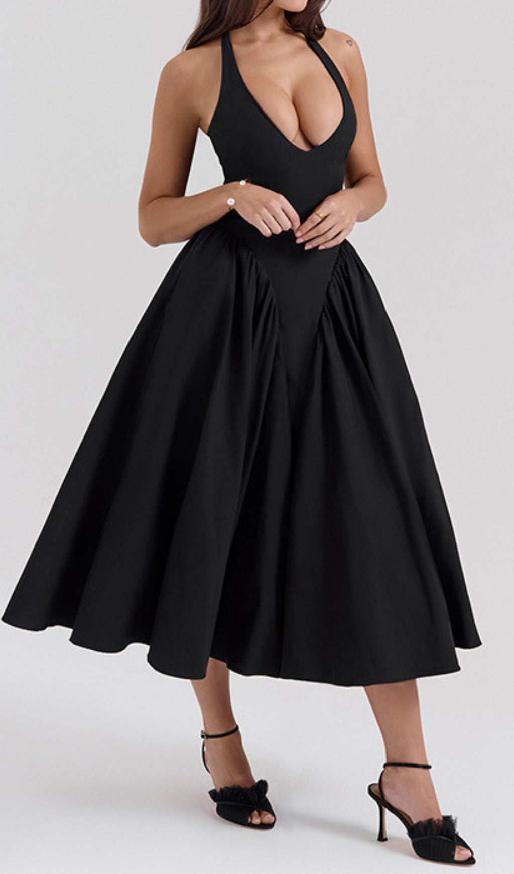 Dierdra Black Halter Midi Dress