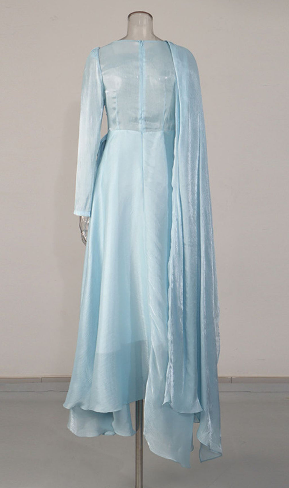 Kachina Ethereal Blue Draped Long Sleeve Maxi Gown