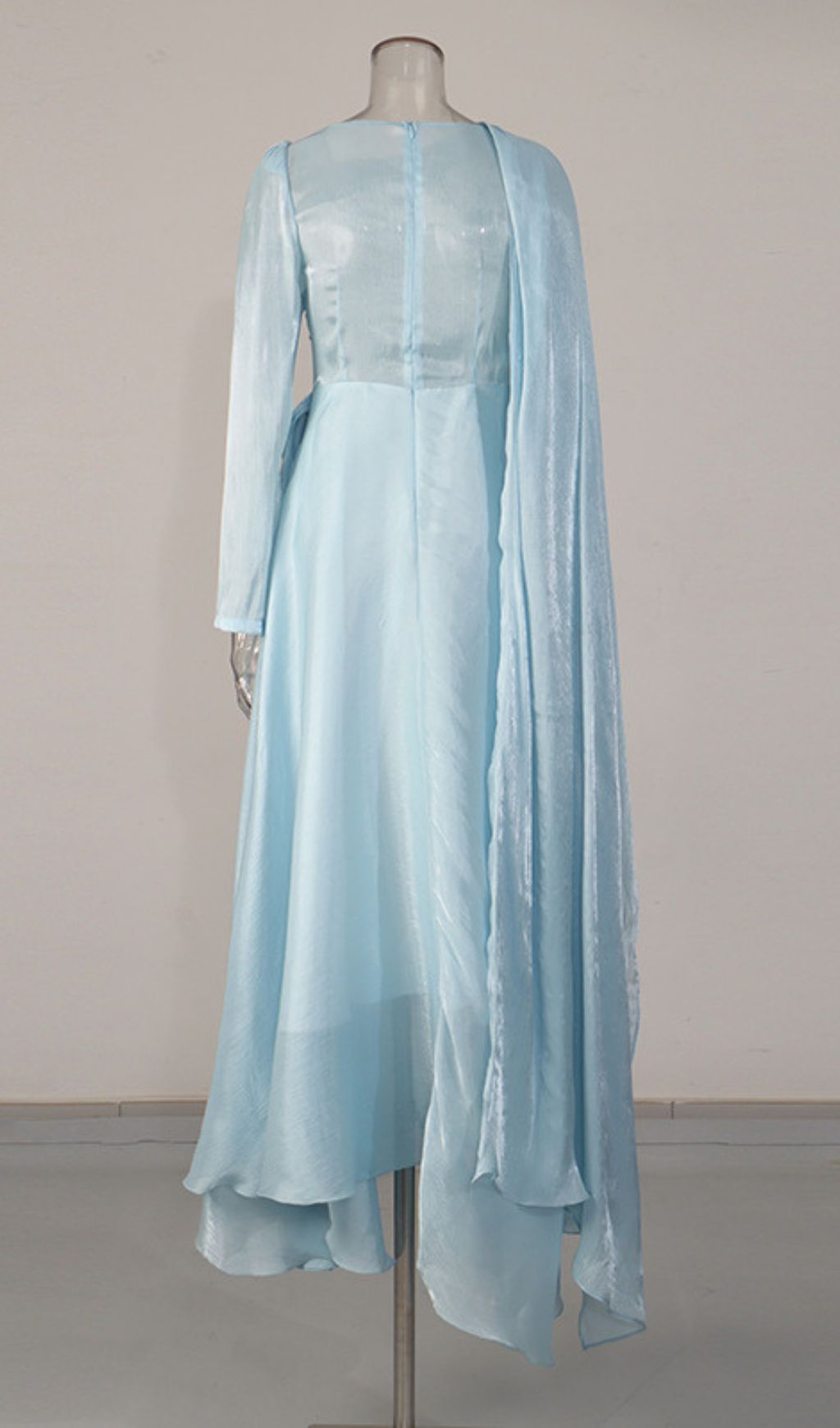 Kachina Ethereal Blue Draped Long Sleeve Maxi Gown