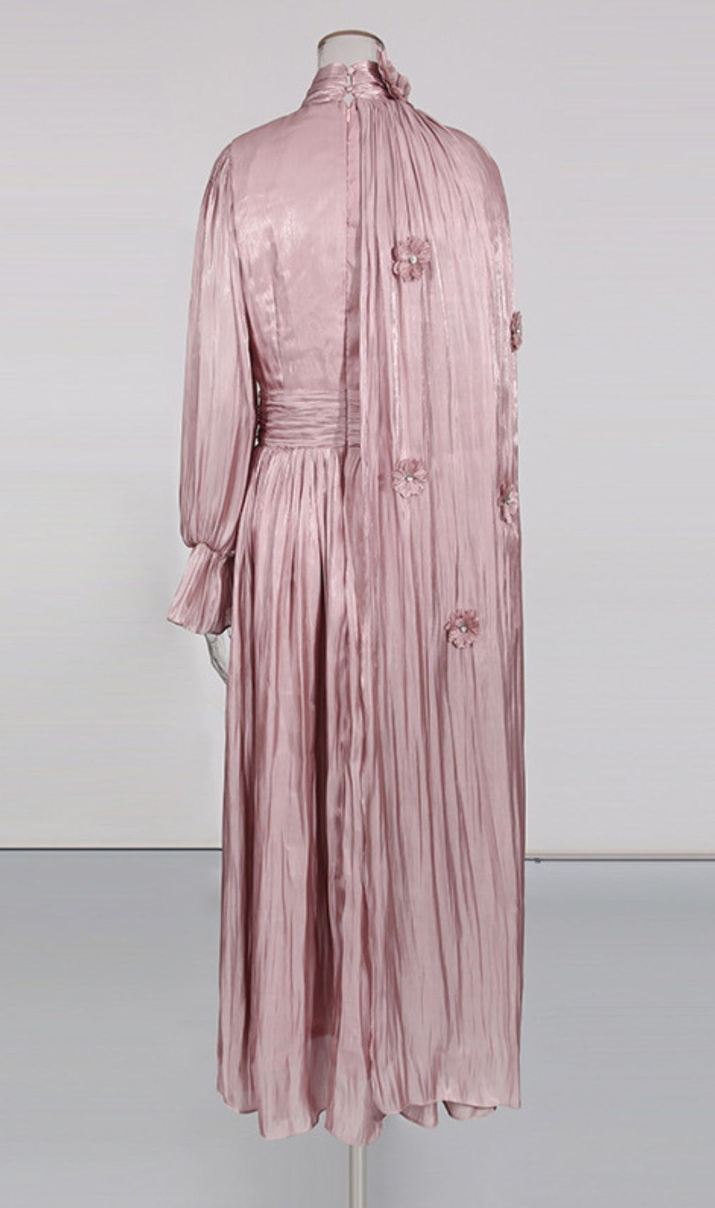 Irfan Opulent Bloom Pleated Satin Midi Dress with 3D Floral Cape