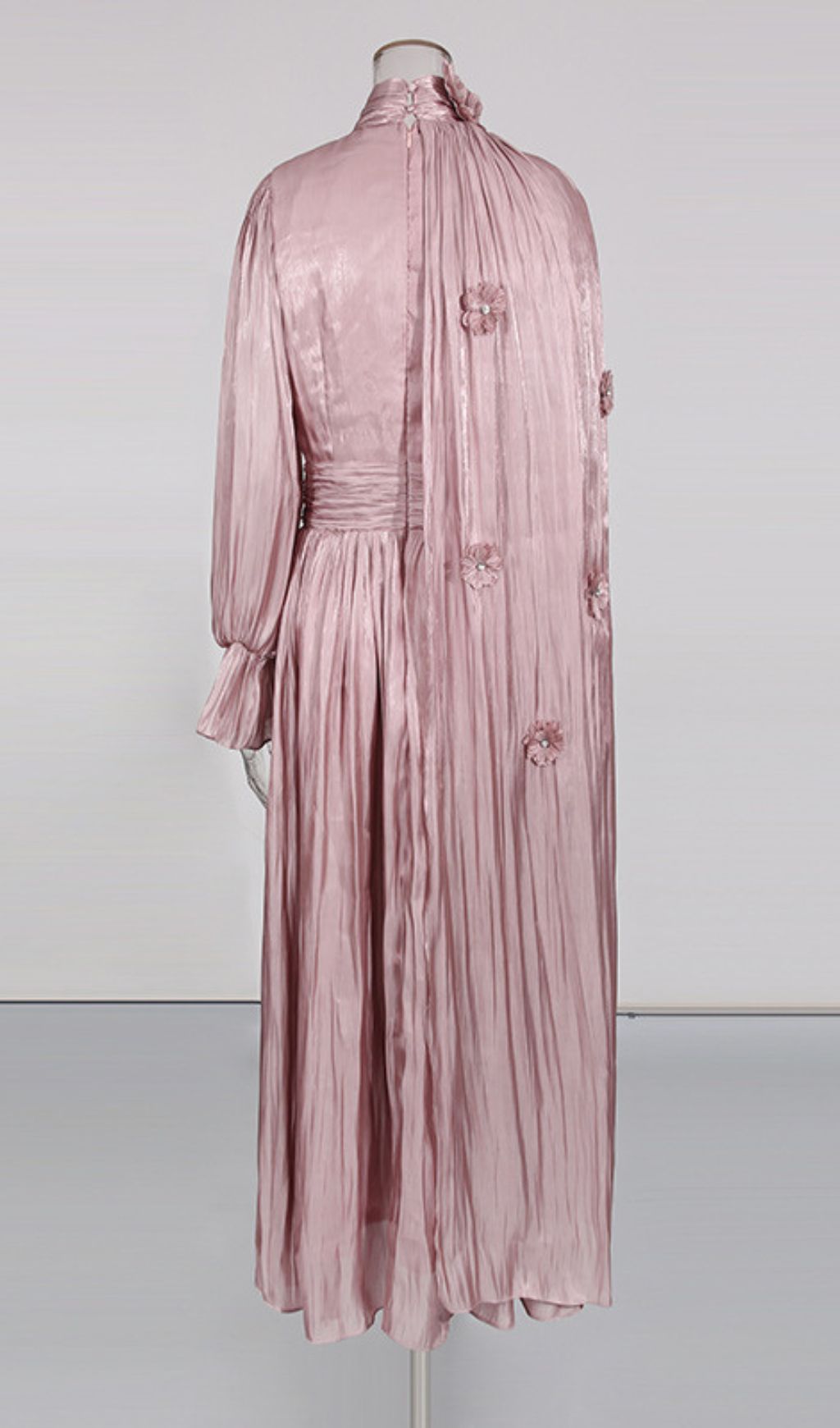 Irfan Opulent Bloom Pleated Satin Midi Dress with 3D Floral Cape