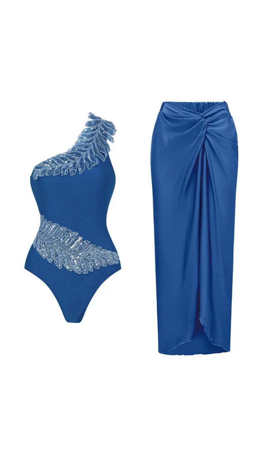 Kristian Blue Sequin One-Piece Swimsuit & Sarong
