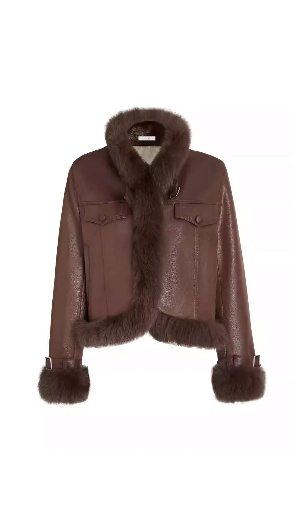 Hicks Luxurious Faux Leather & Faux Fur Trim Jacket & Midi Skirt Set | Chic Brown Winter Ensemble