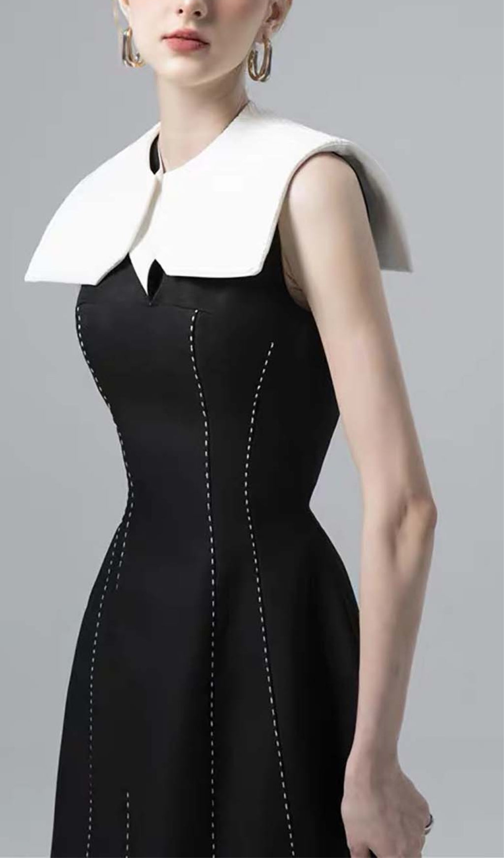 Stitching A Line Midi Dress In Black