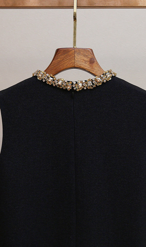 Hatsu Dark Blue Embellished Mini Dress with Diamante Collar & Belt