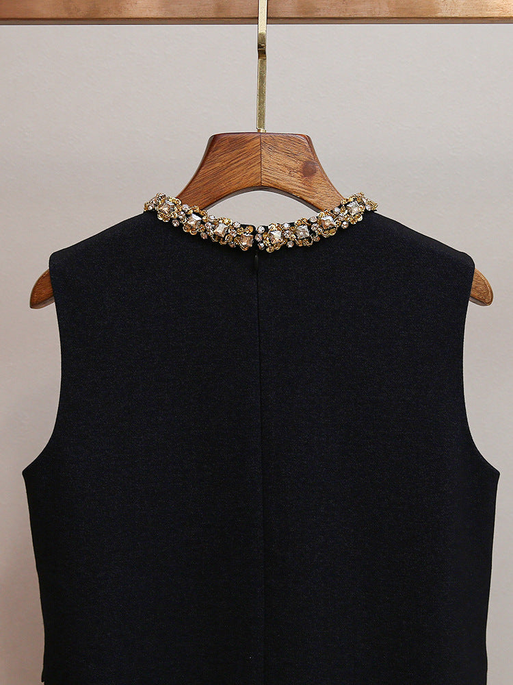 Hatsu Dark Blue Embellished Mini Dress with Diamante Collar & Belt