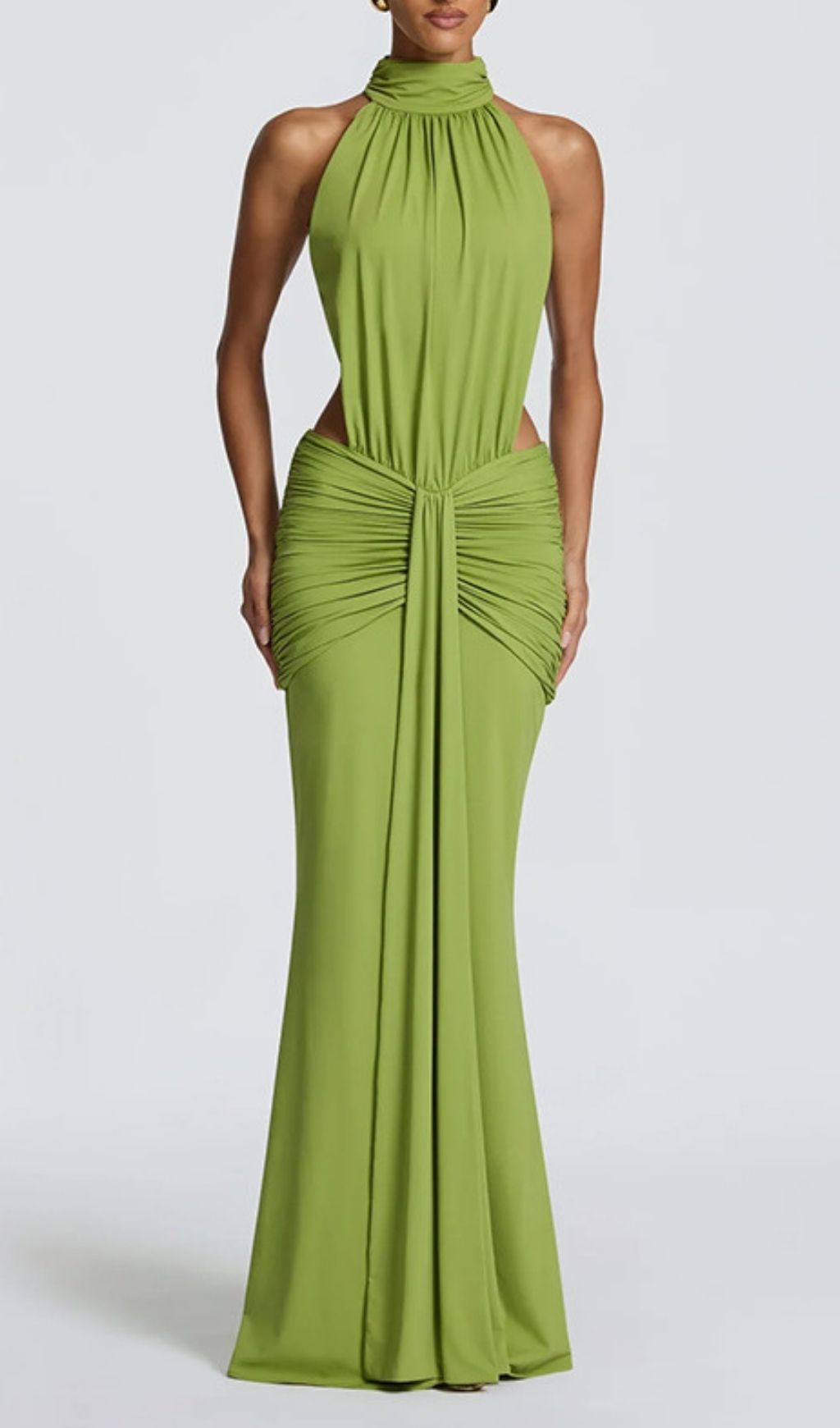 Kirya Green Ruched Backless Maxi Dress