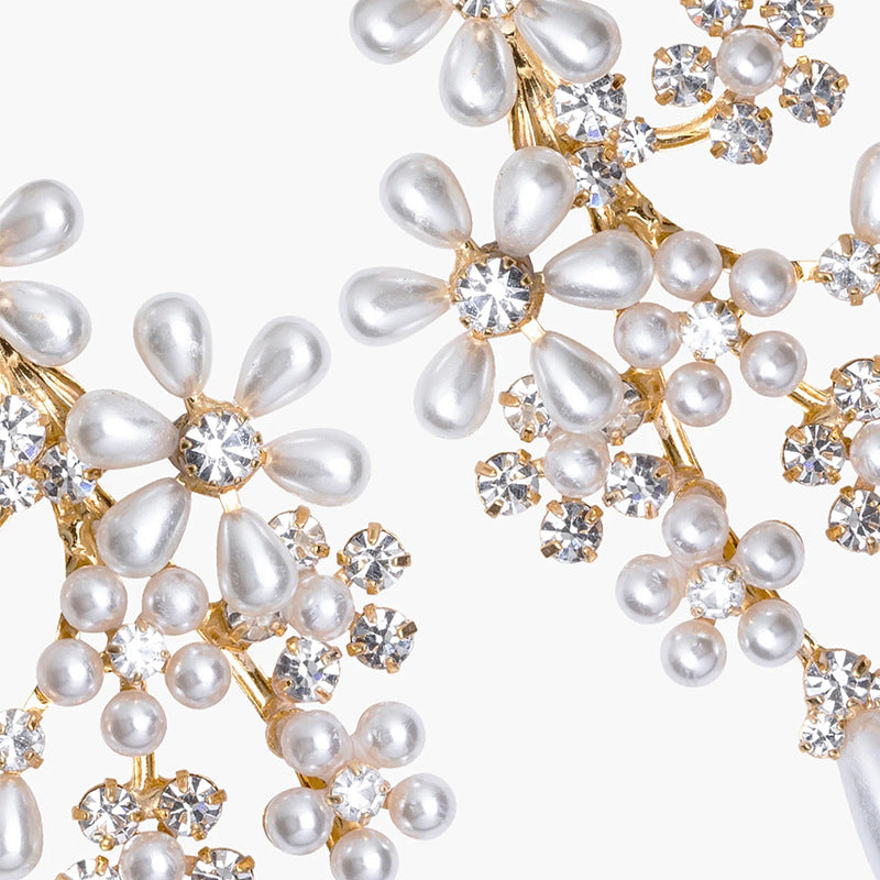 Kaitlyn Pearl & Crystal Floral Drop Earrings - Bridal & Elegant Statement