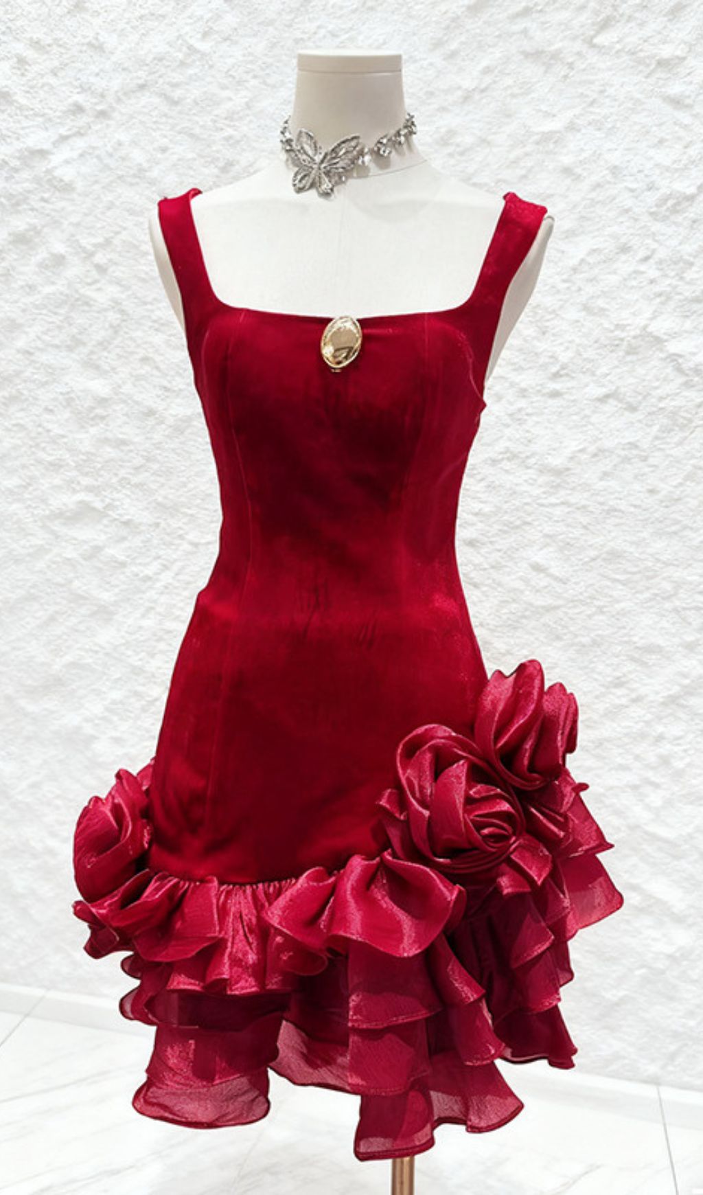 Fern Velvet Rose Ruffle Mini Dress - Strappy Party & Cocktail Dress