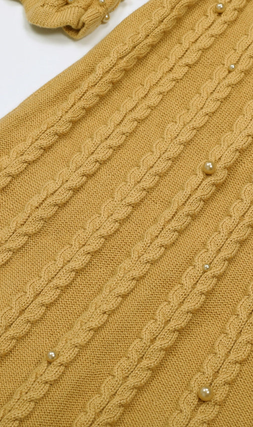 Jace Pearl Embellished Cable Knit Midi Dress - Elegant Lavender Chic