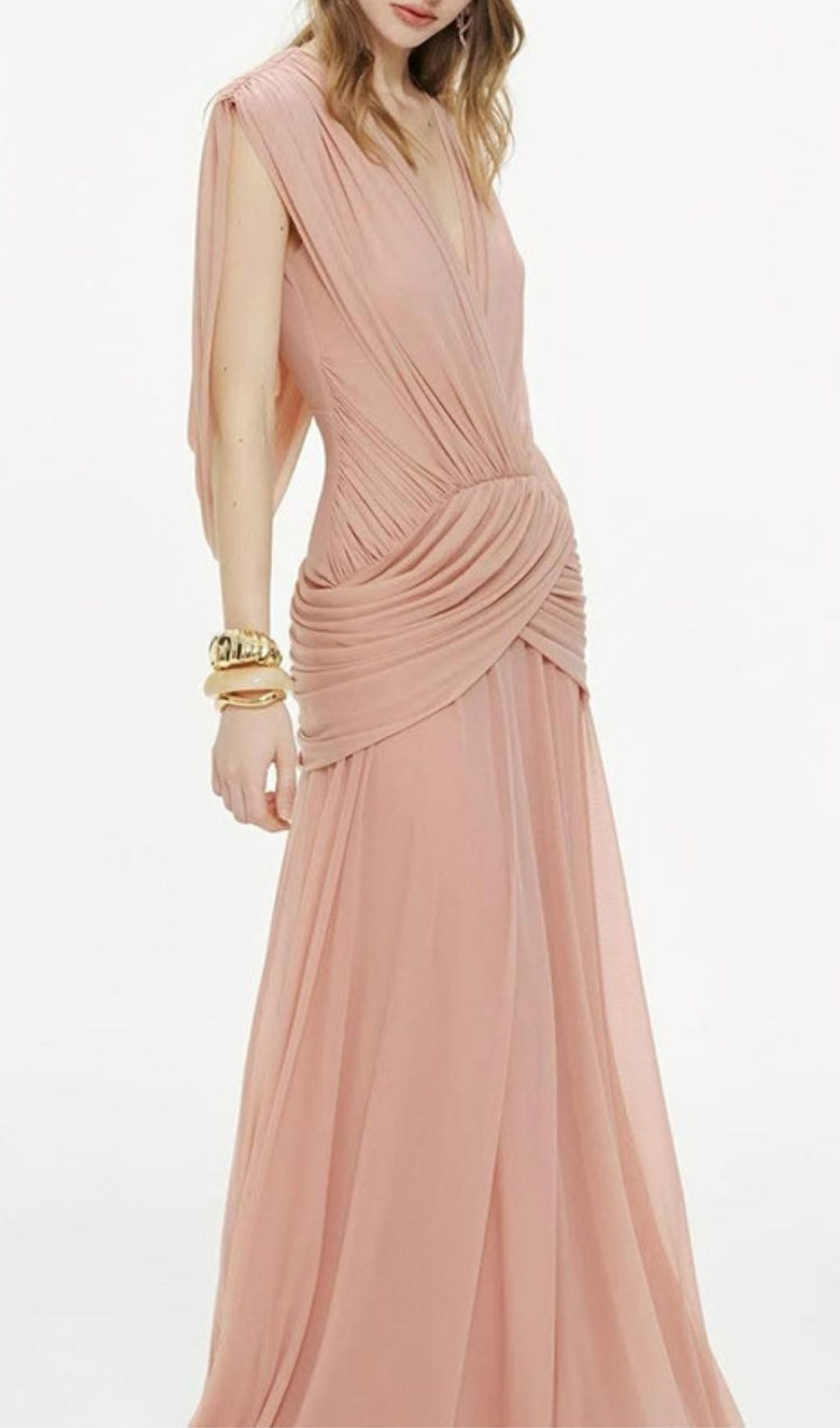 Kenia Pink V-Neck Ruched Maxi Dress | Elegant Gala & Evening Gown