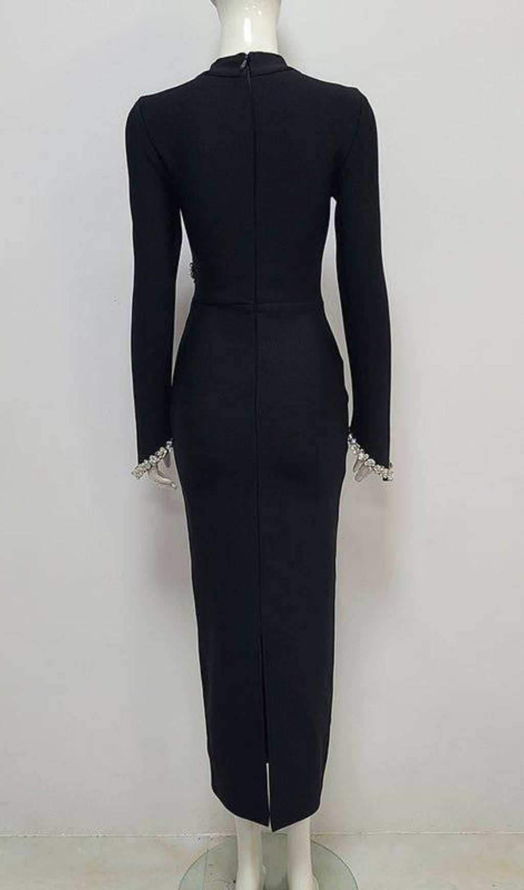 Bronagh Black Long Sleeve Crystal Embellished Midi Dress