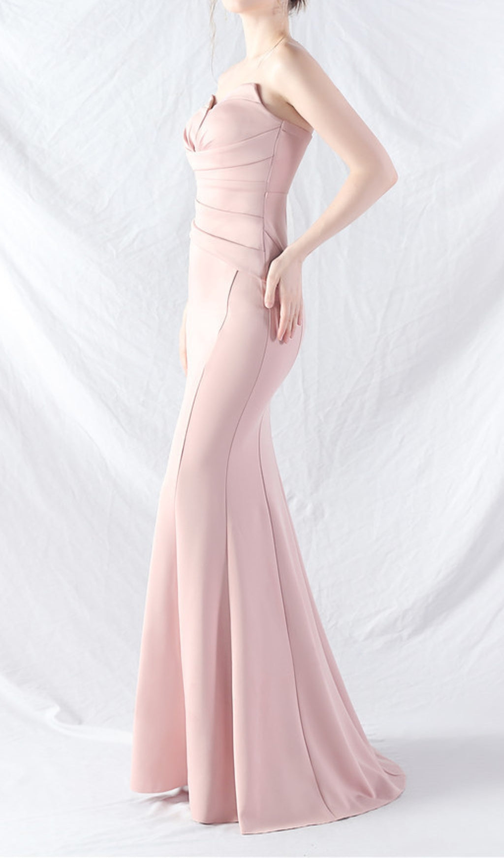 Chrina Pink Strapless Ruched Maxi Dress