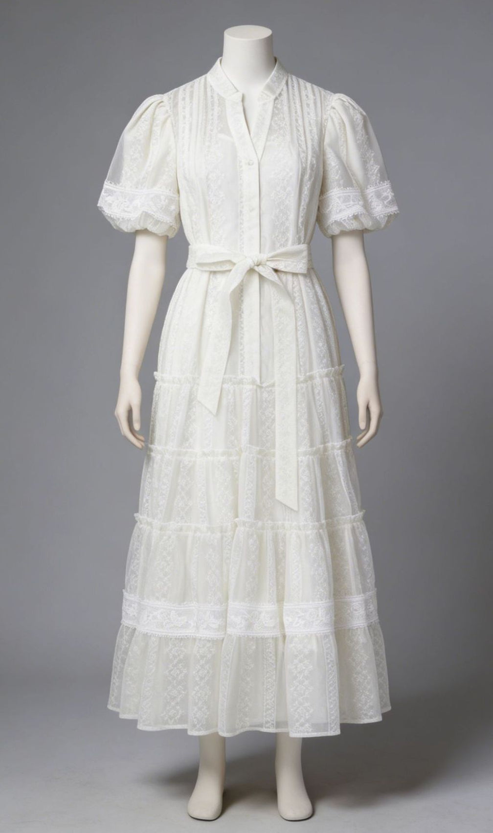 Jad Romantic Lace Puff-Sleeve Tiered Maxi Dress