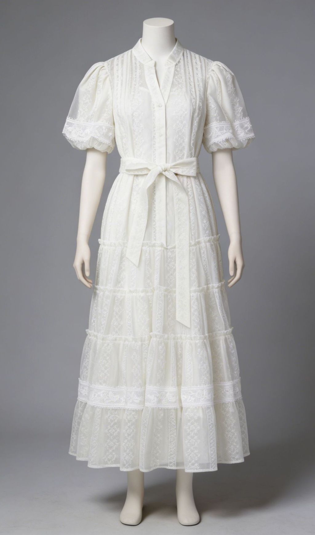 Jad Romantic Lace Puff-Sleeve Tiered Maxi Dress