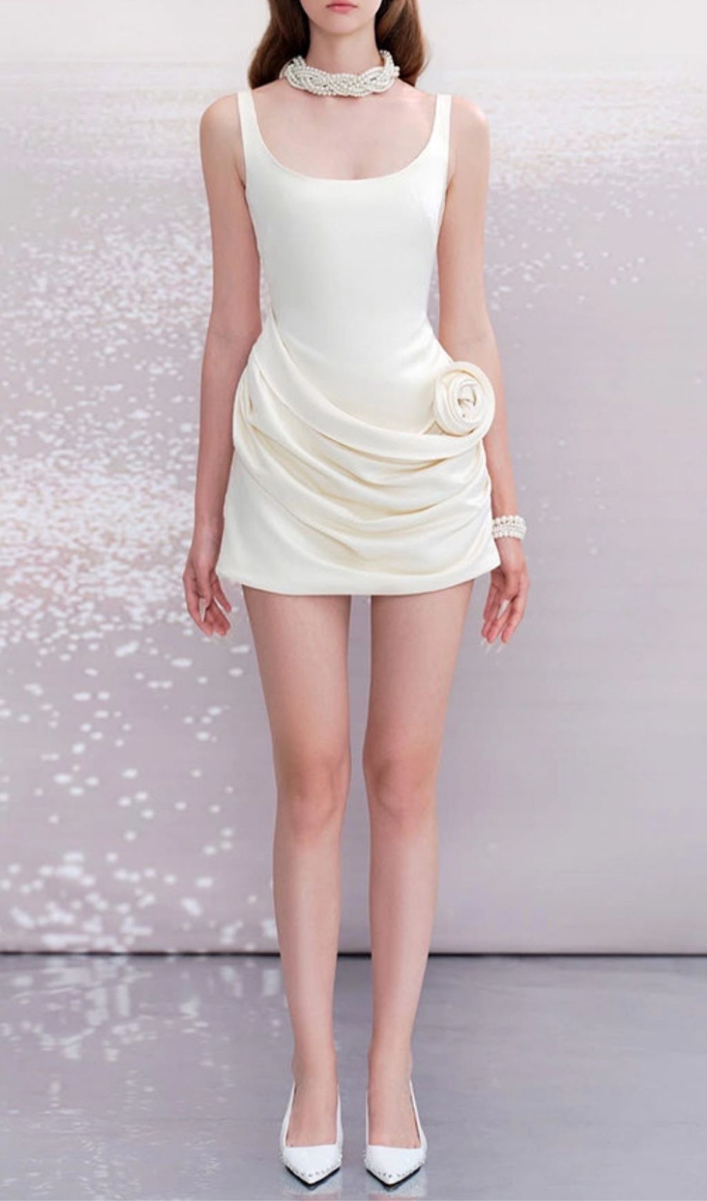 Karasi Strappy Floral Ruched Mini Dress - Elegant White Cocktail & Party Dress