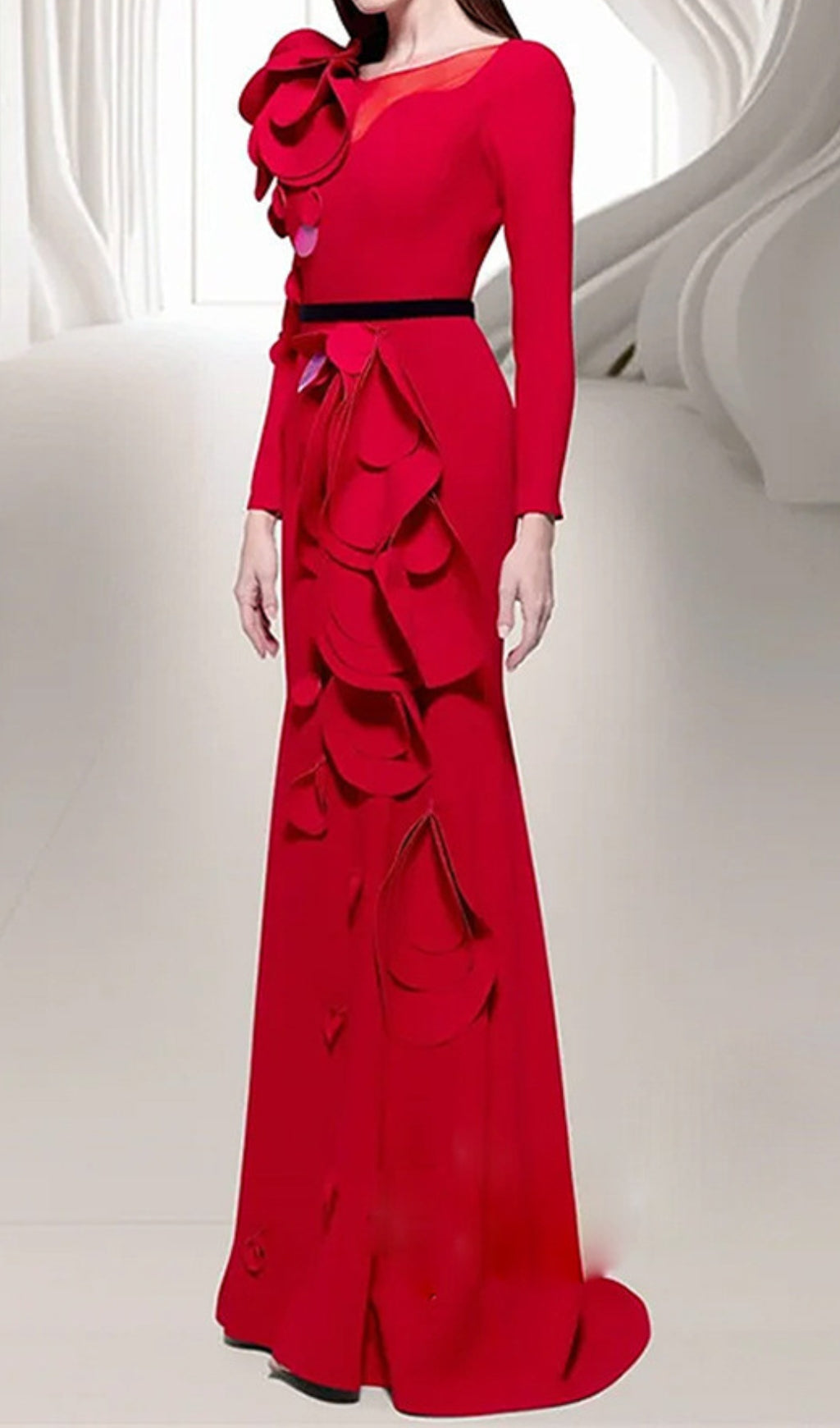 Dilan Red Long Sleeve Embellished Maxi Dress