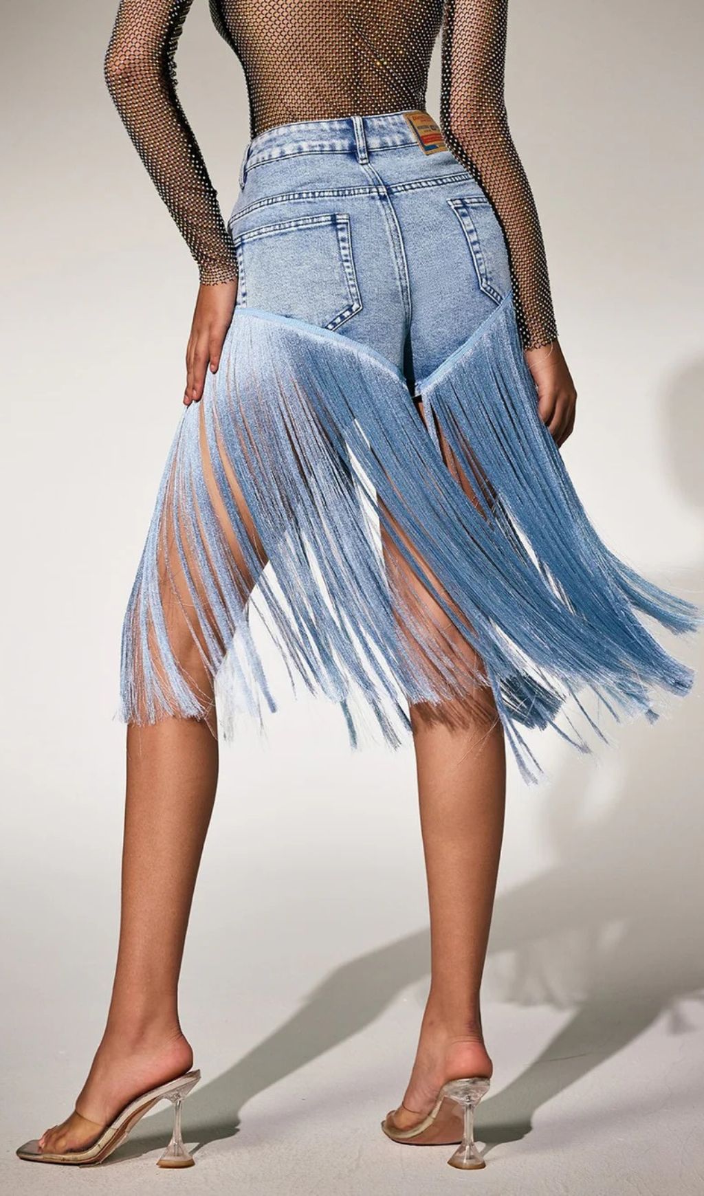 Parenth Head-Turning High-Waist Fringe Denim-Look Shorts