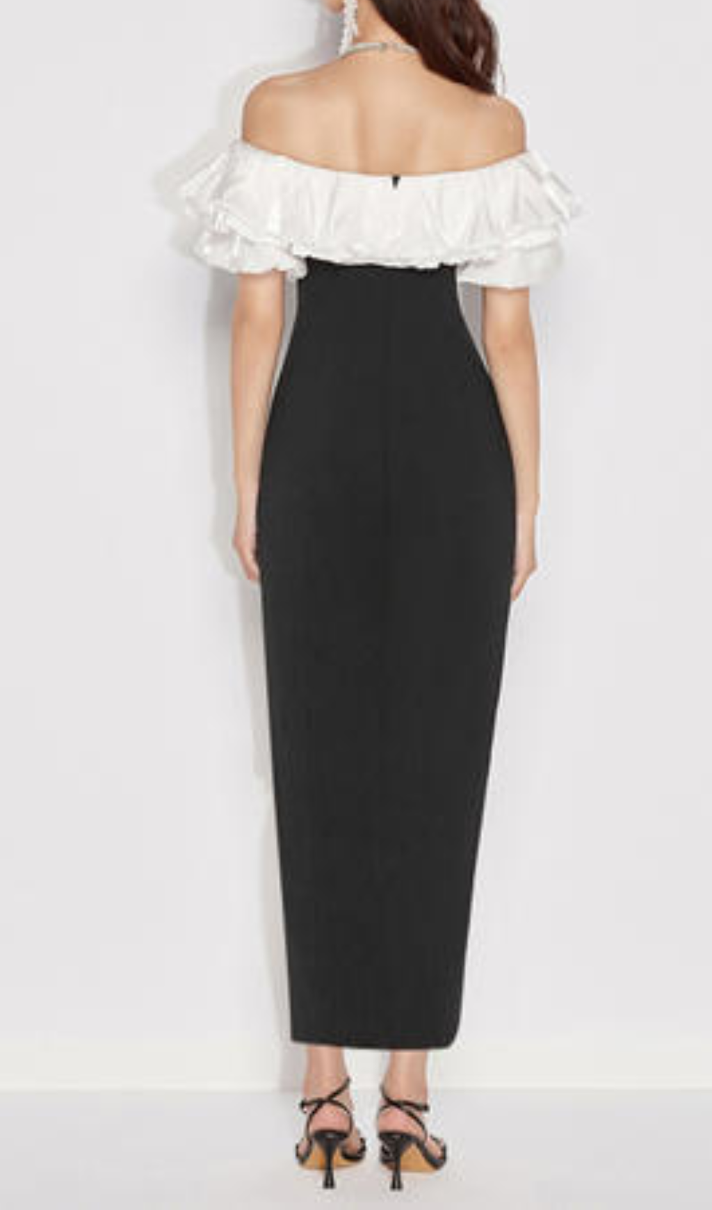 Amram Off Shoulder Pearl Strap Maxi Dress