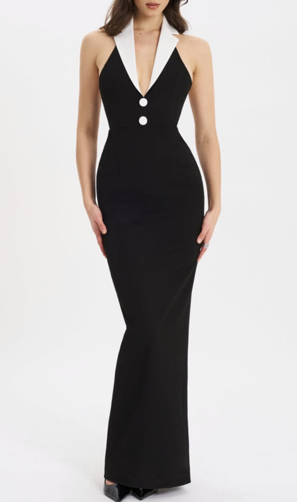 Gaetane Black Halter Bandage Maxi Dress