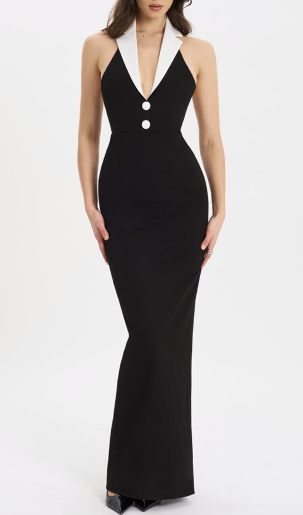 Gaetane Black Halter Bandage Maxi Dress