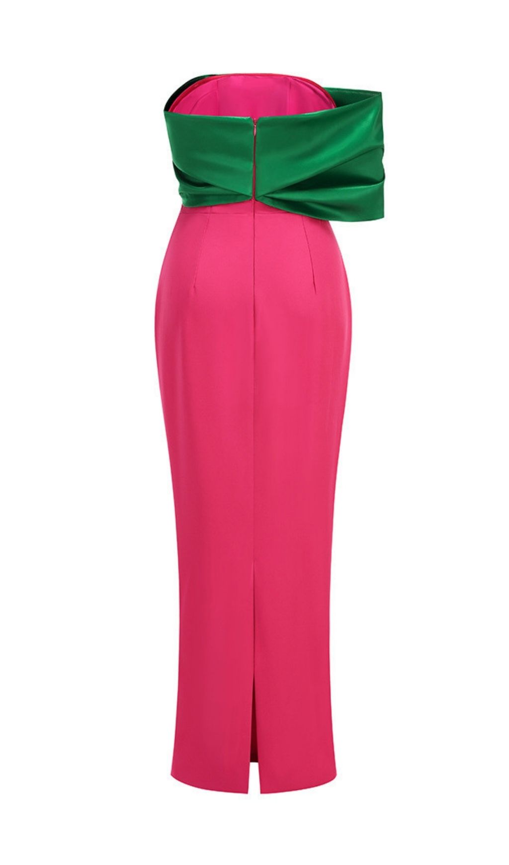 Kalea Vibrant Pink & Emerald Green Strapless Maxi Gown