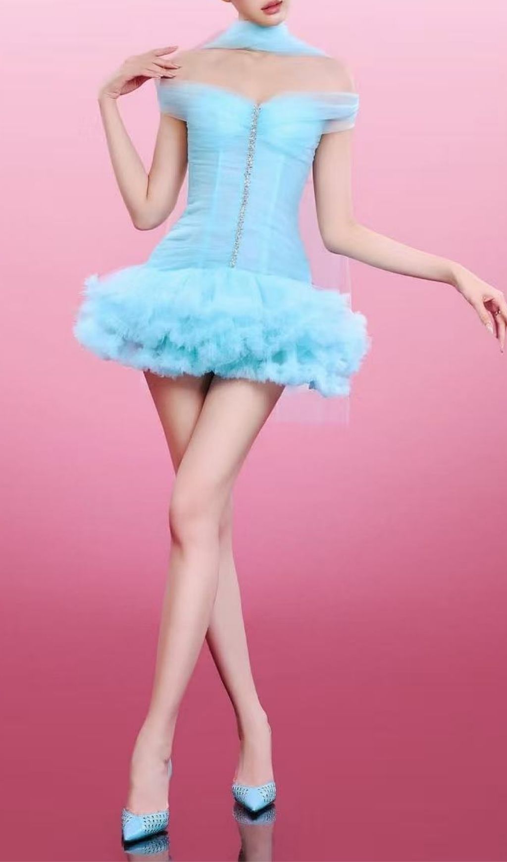Kelly Off-Shoulder Mesh Ruffle Mini Dress - Glamorous & Playful Party Style