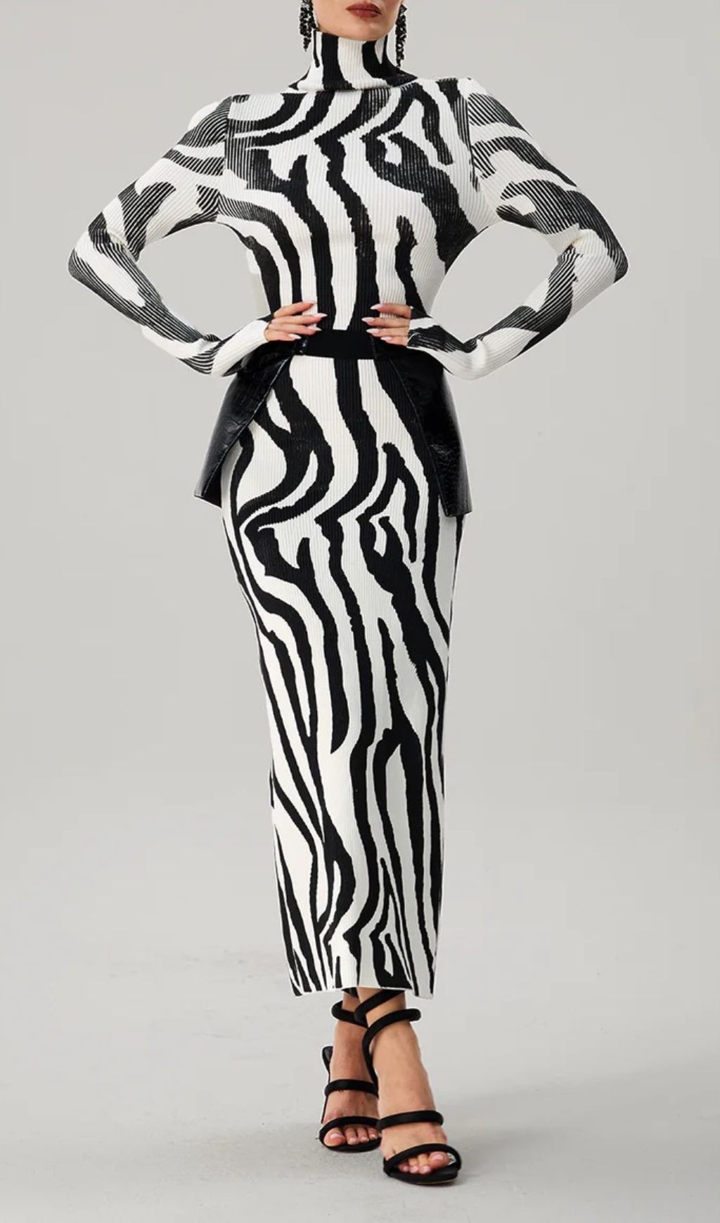 Farrux Zebra Print High-Neck Bodycon Maxi Dress - Fierce & Chic Knit