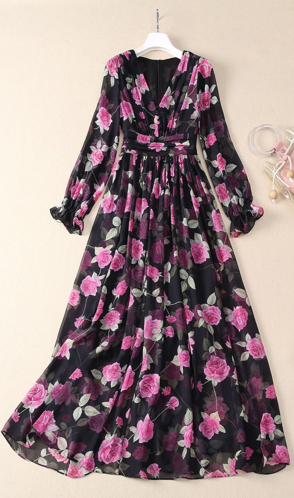 Hinda Floral Printed Long Sleeve Maxi Dress