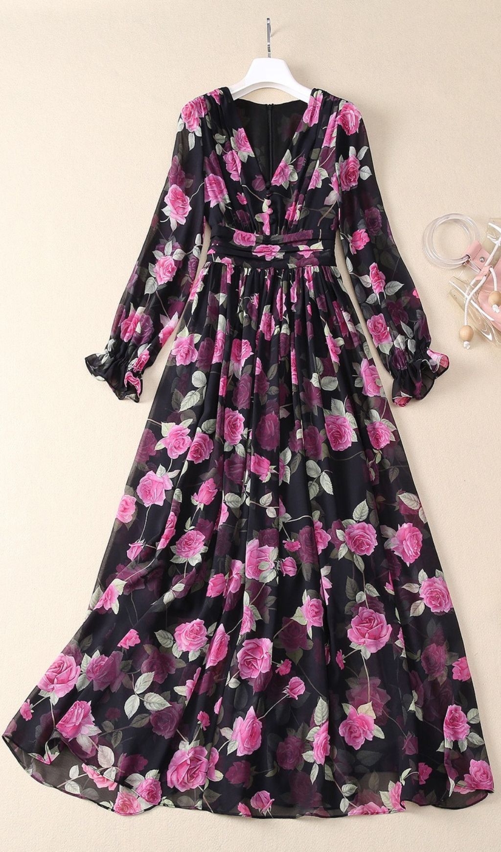 Hinda Floral Printed Long Sleeve Maxi Dress