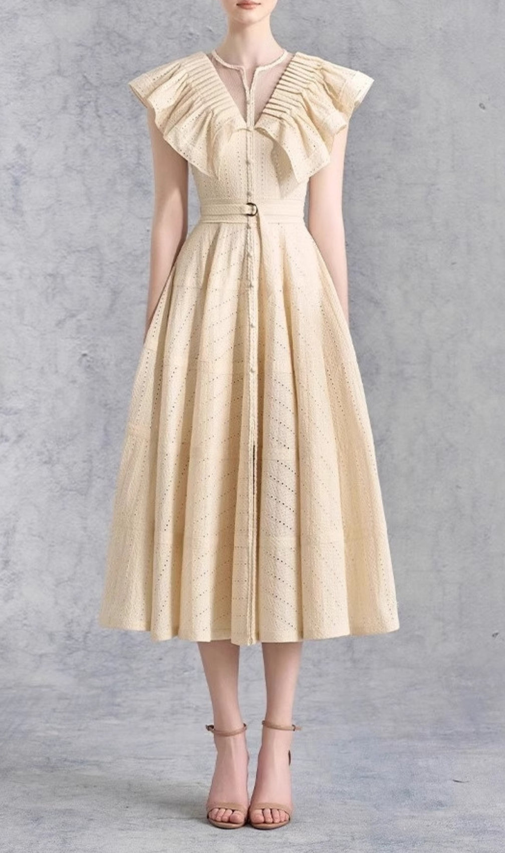 Doris V-Neck Pleated Midi Dress