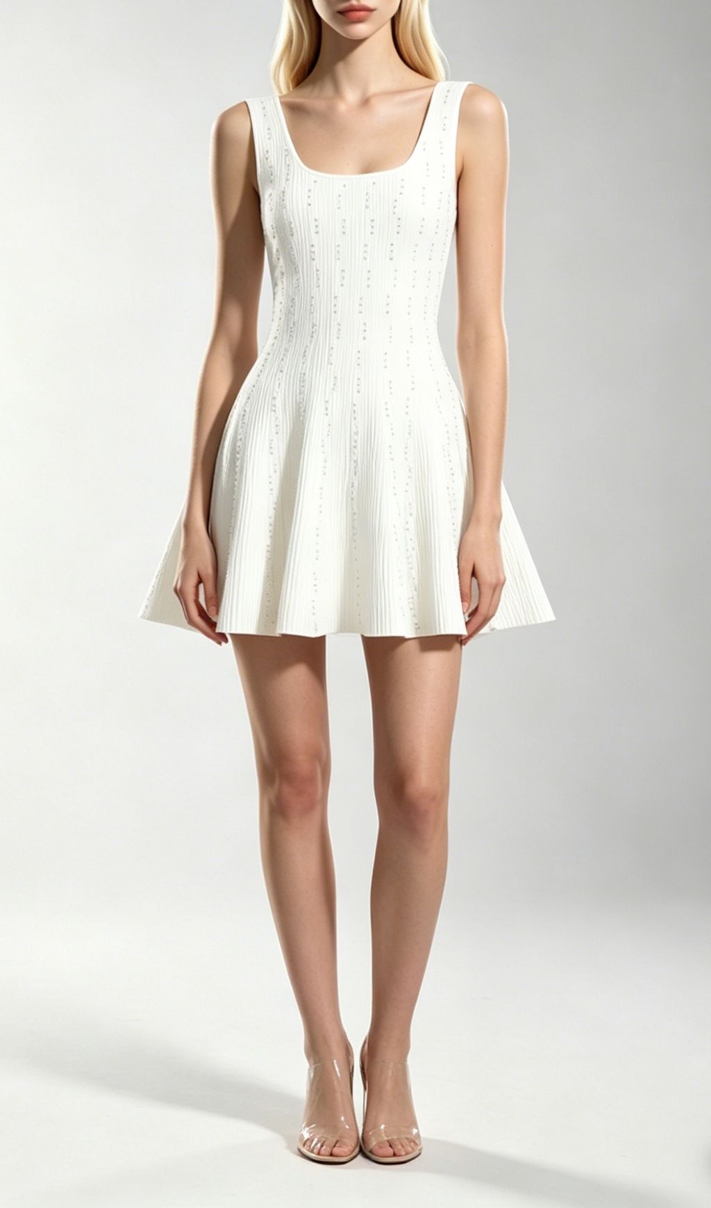 Kinneret White Sleeveless Beaded Knit Mini Dress