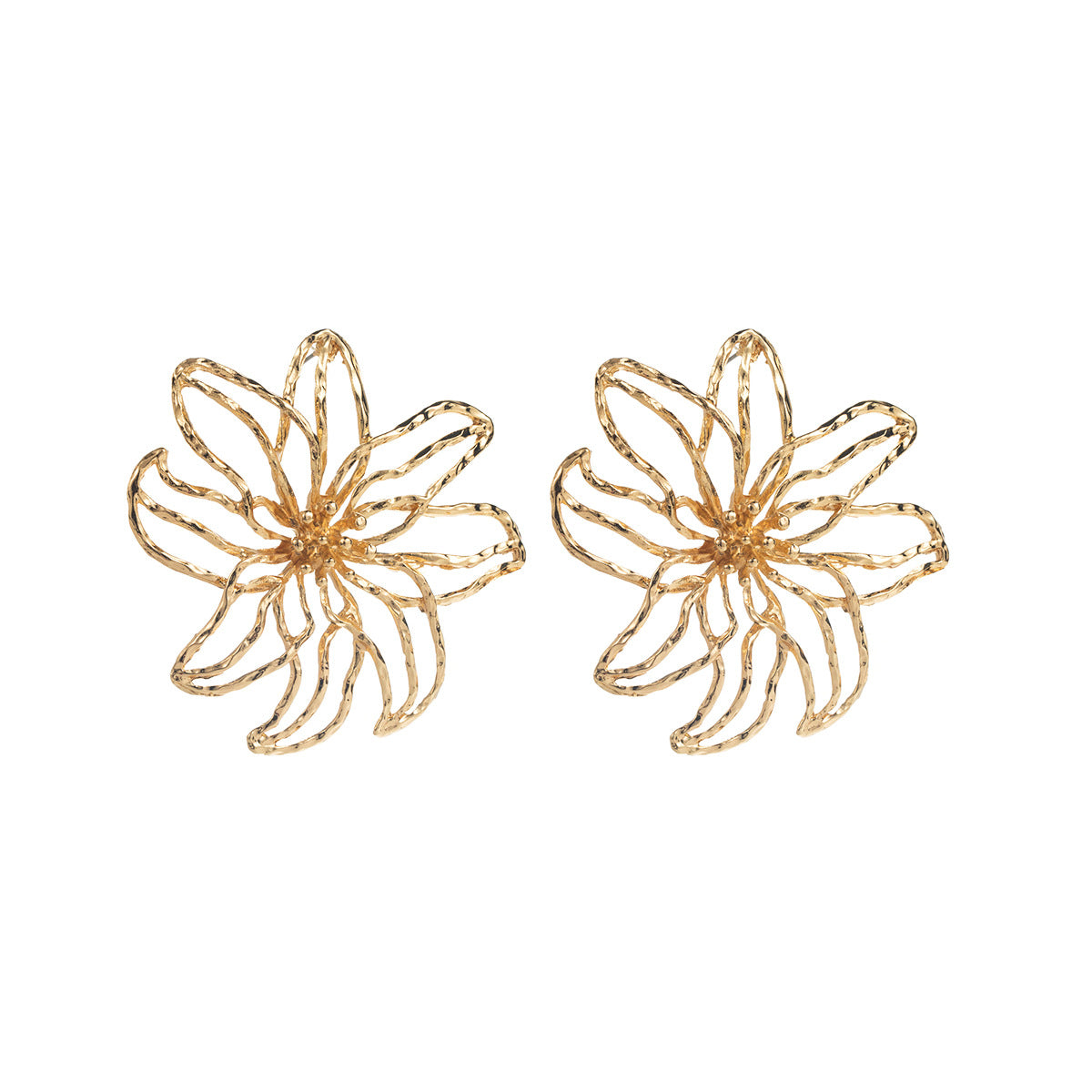 Juji Gold Abstract Floral Statement Earrings | Modern Wire Flower Design