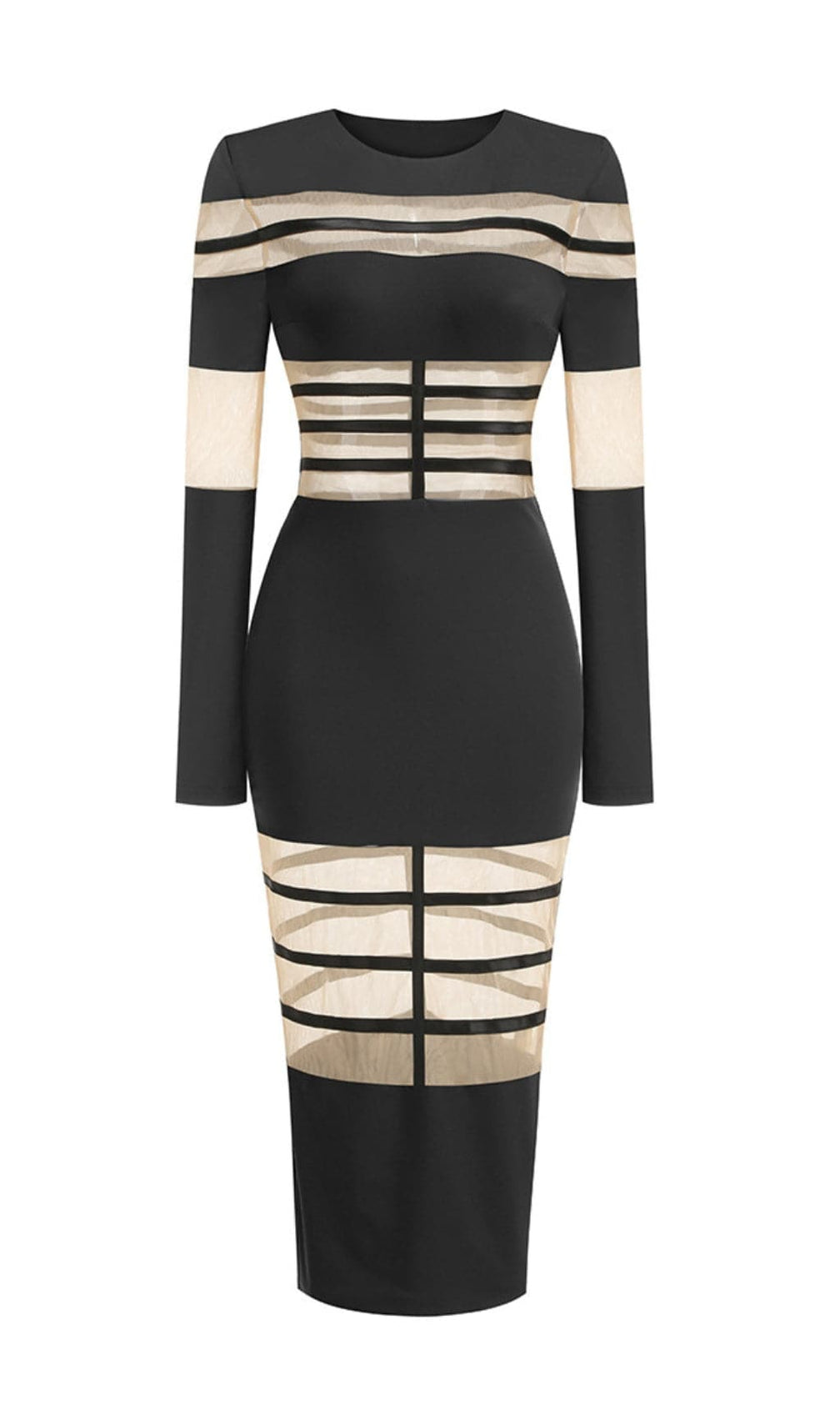 Siren White Mesh Illusion Long Sleeve Bodycon Midi Dress
