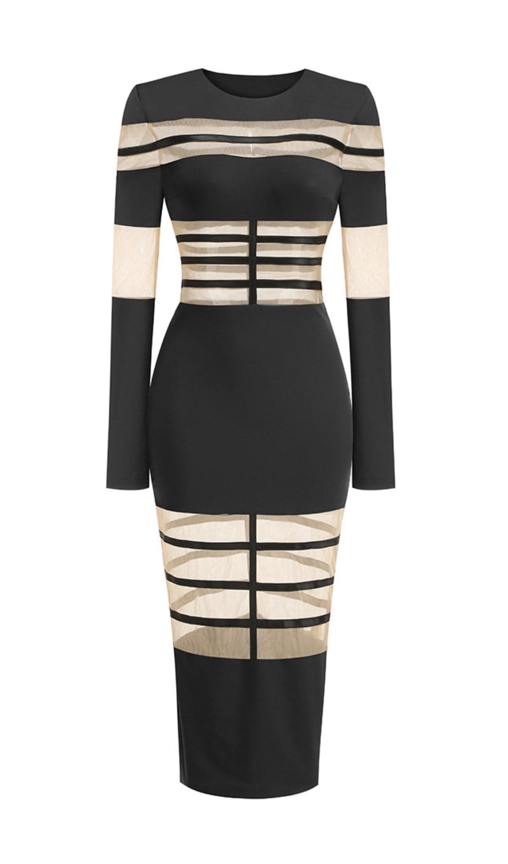 Siren White Mesh Illusion Long Sleeve Bodycon Midi Dress